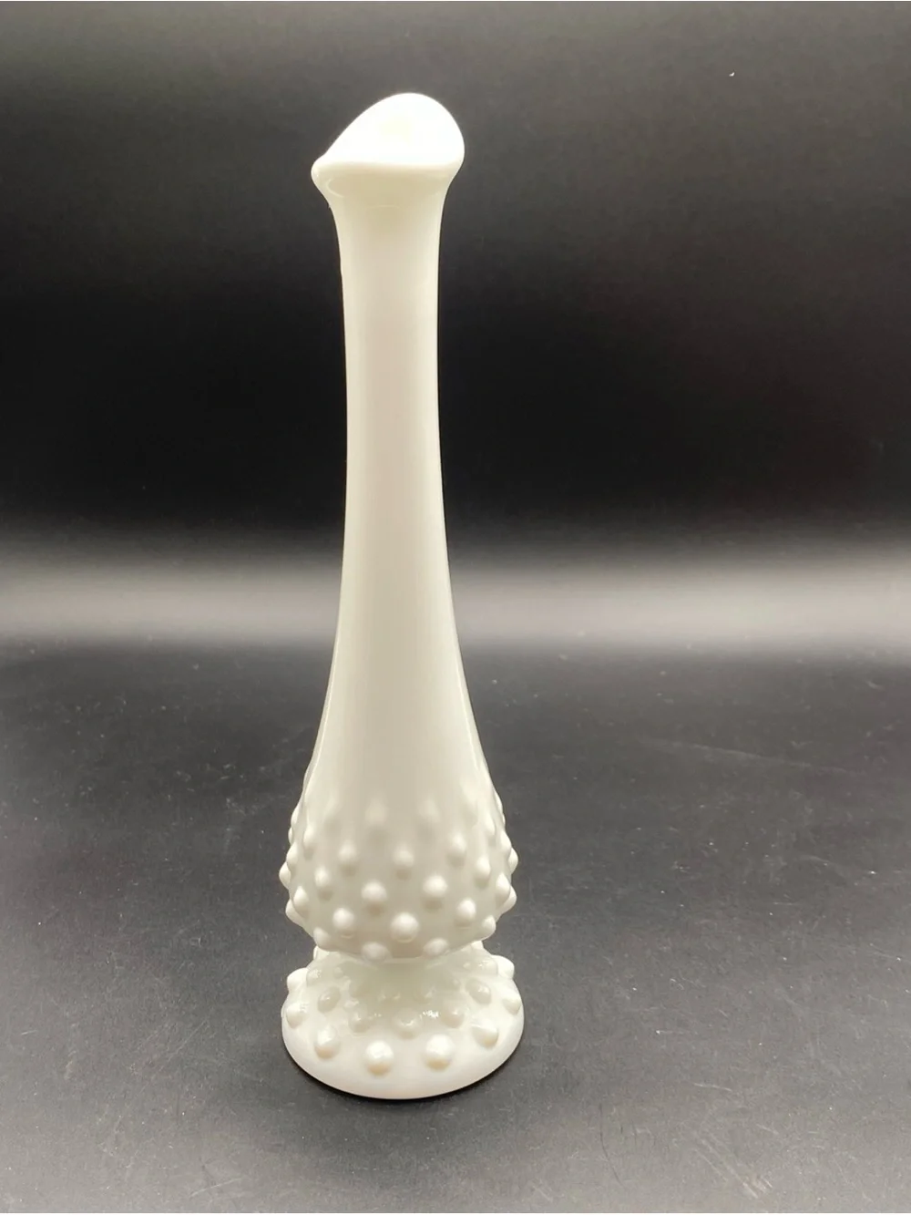 White Hobnail Milk Glass Bud Vase - Marked Fenton approximately 8-8 3/4”